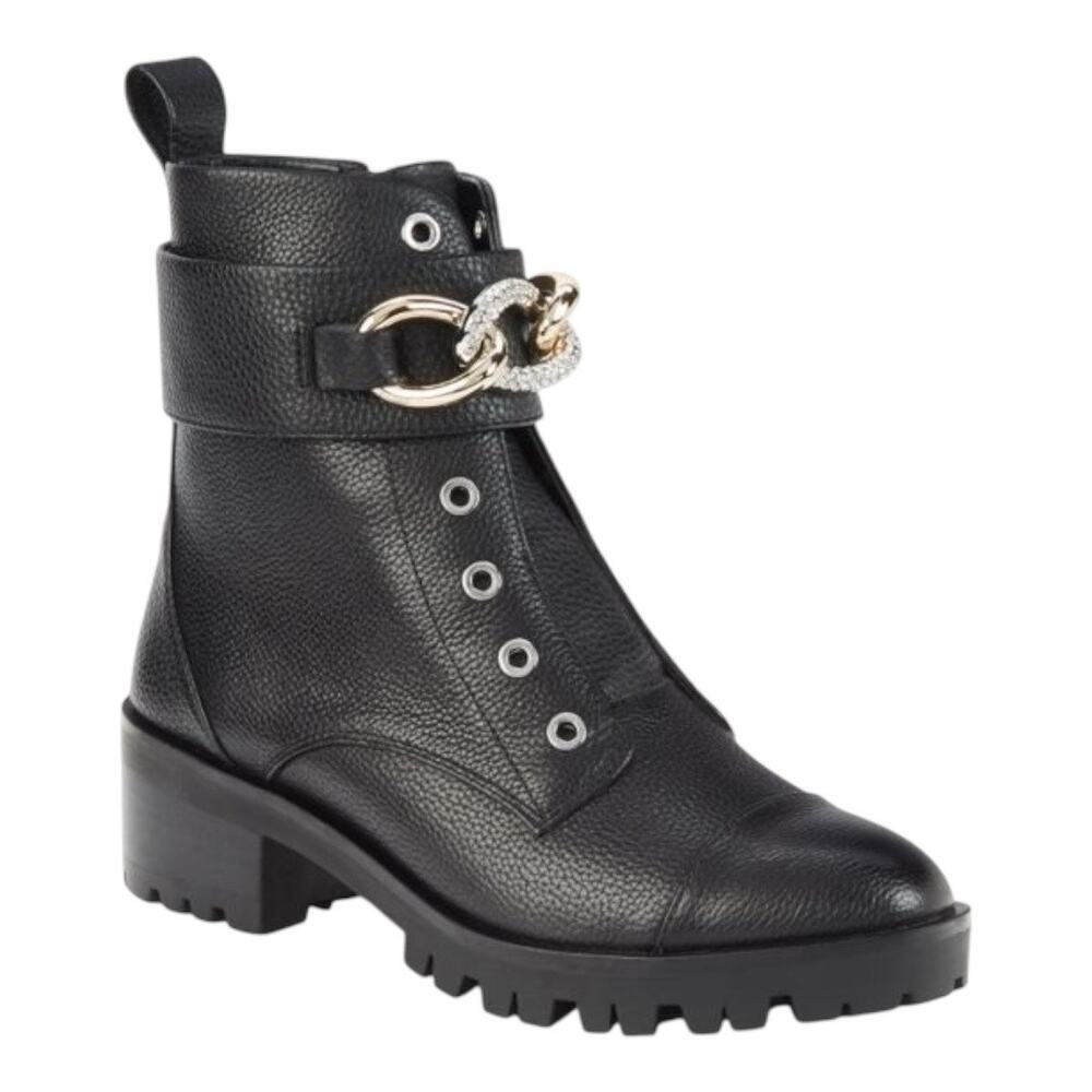 KARL LAGERFELD PARIS Women’s Black
Pepper Rhinestone Curb Link‎ Combat Boots